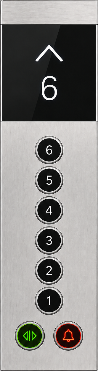 Elevator control panel cycling through active floors 1 to 6
